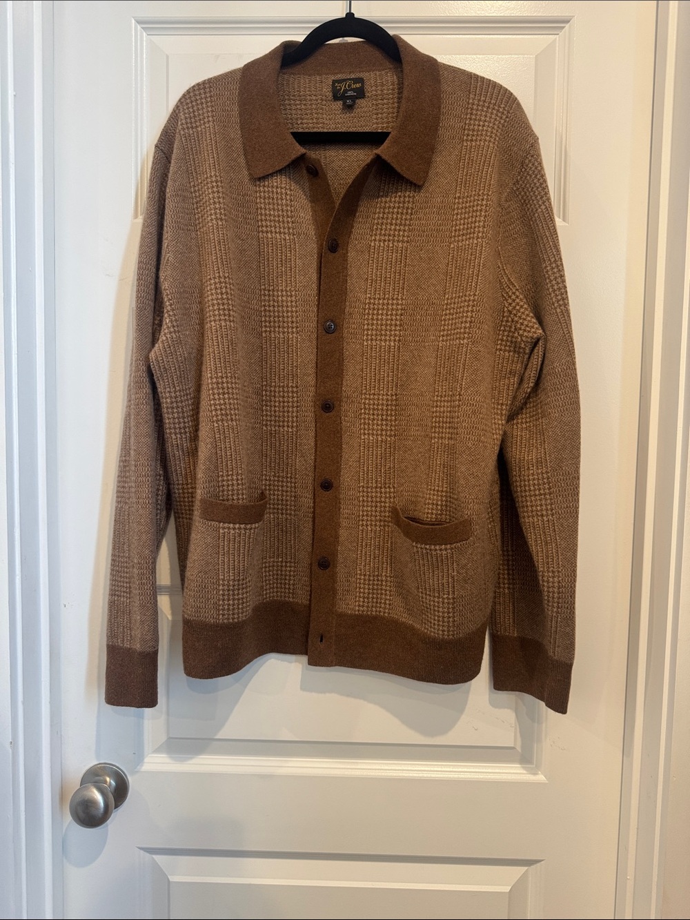 J. Crew 100% Cashmere polo cardigan sweater in glen plaid - Picture 1 of 4